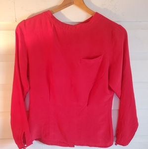 Vintage Nicoleta Red Silk Blouse 4 Womens Button Up Back Classic